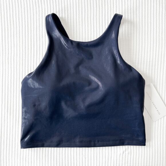 NEW Athleta x Simone Biles Purpose Shine Crop Bra A-C Cups Size M Navy Blue $59 - Picture 1 of 9